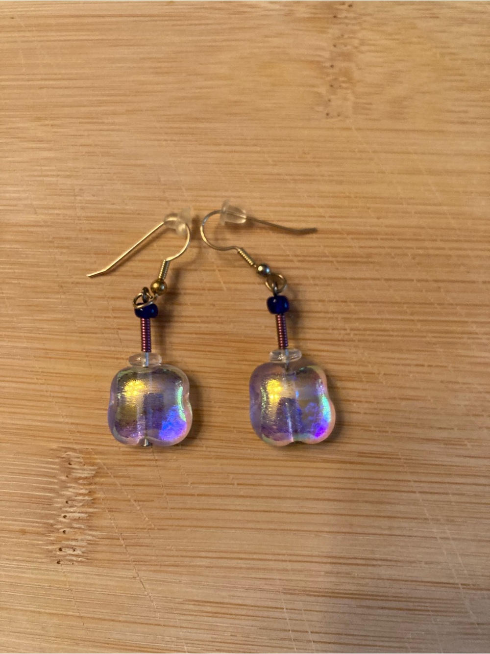 Iridescent Purple and Gold Glass Drop Earrings
